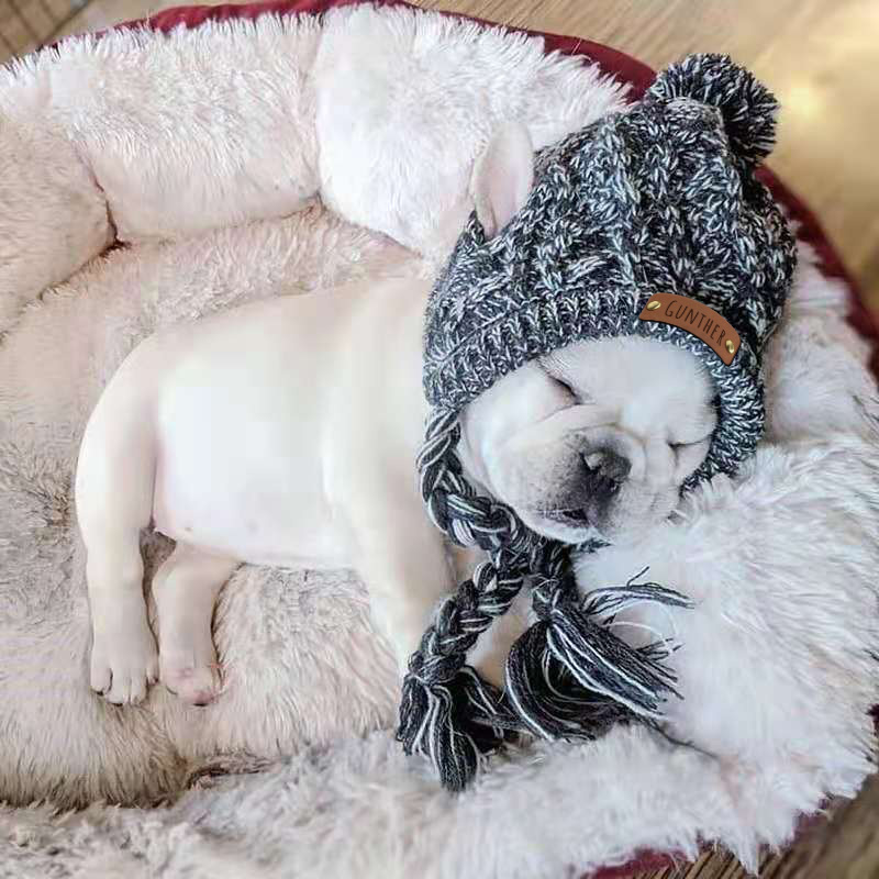 Personalized Pets Leather Patch Knitted Hat | BKPet215