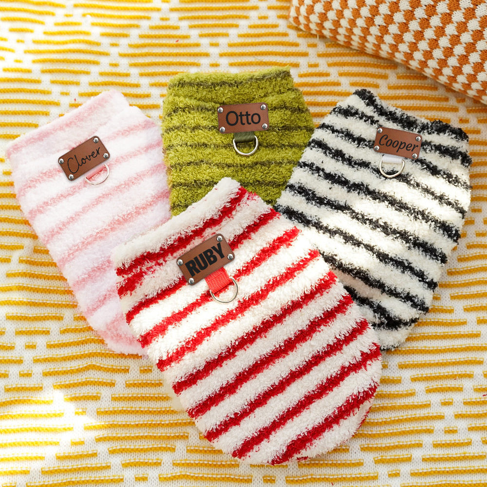 Personalized Leather Patch Stripes Pet Soft Plush Vest | BKPet217