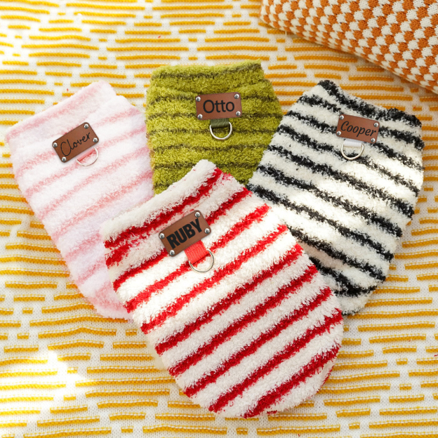 Personalized Leather Patch Stripes Pet Soft Plush Vest | BKPet217