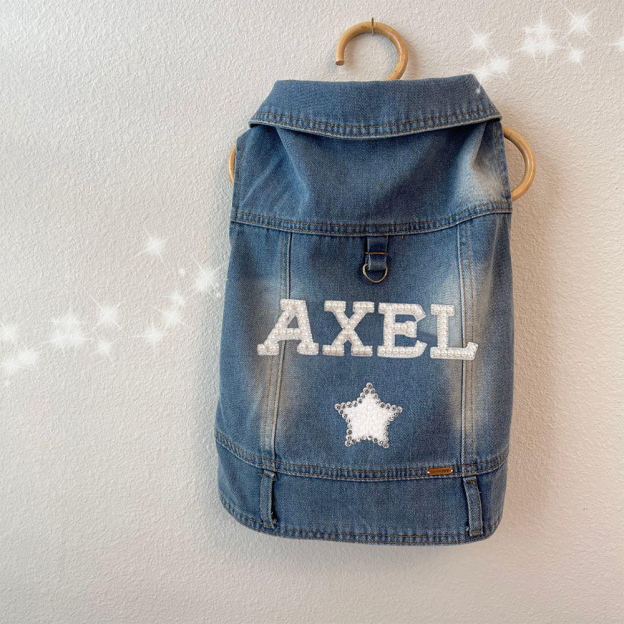Personalized Handmade Pearl Patch Pets Denim Jacket | BKPet2602