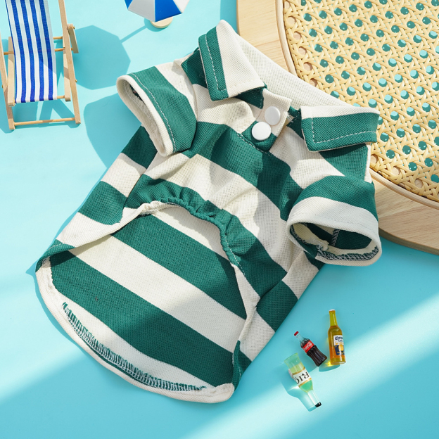 Personalized Leather Patch Pet Stripe Polo Shirt | BKPet223