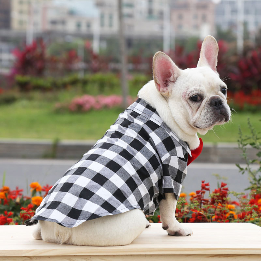 Personalized Pet Leather Patch Grid Patterned Necktie Shirt | BKPet224