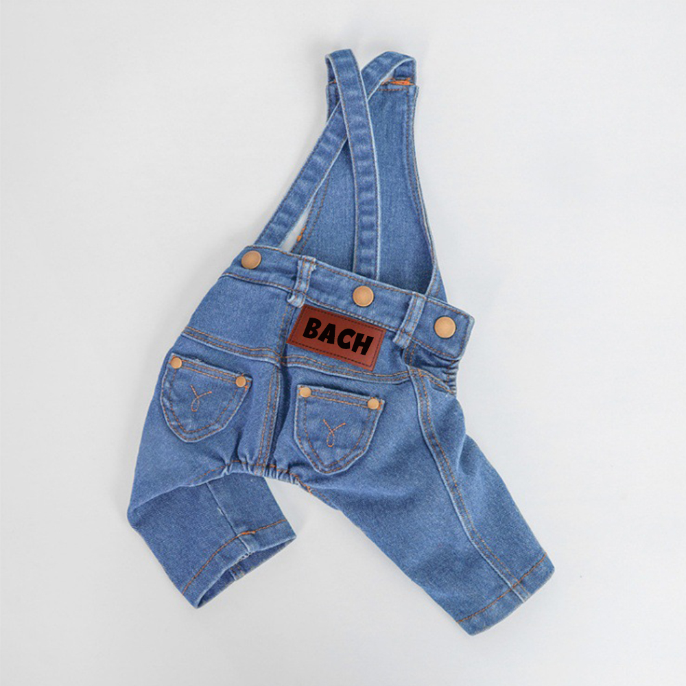 Personalized Leather Patch Pets Classic Denim Dungarees | BKPet228