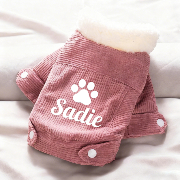 Personalized Pet Winter Warm Corduroy Sherpa Jacket | BKPet290