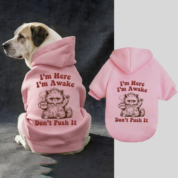 I'M HERE I'M AWAKE DON'T PUSH IT Puppy Hoodie | BKPet328
