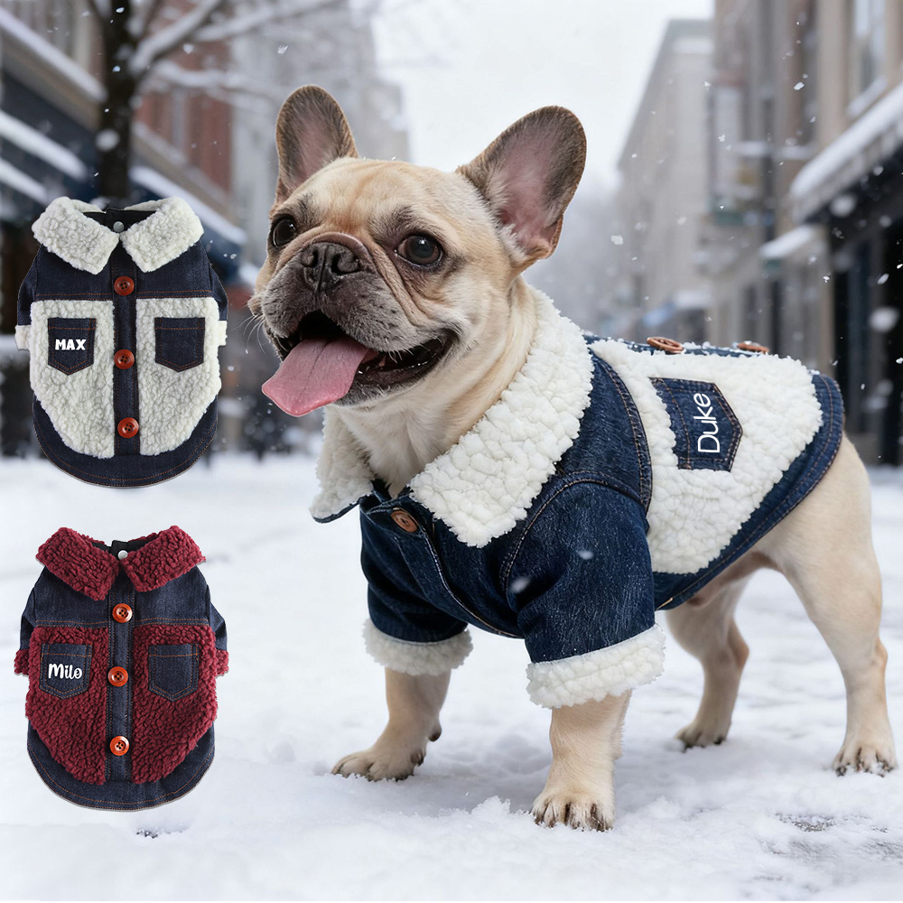 Personalized Pet Winter Warm Sherpa Denim Jacket | MNCloth148