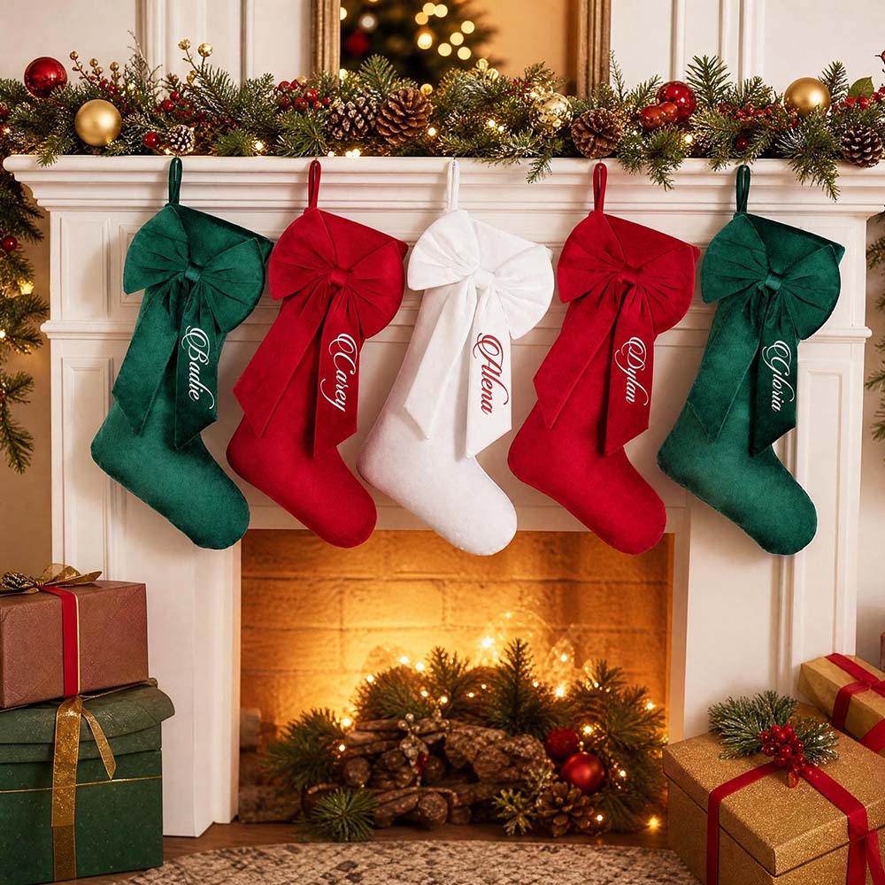 Personalized Velvet Christmas Stocking with Bow | MNGift41