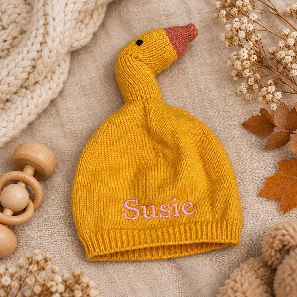 Personalized Embroidered Double-Layer Thickened Warm Goose Baby Hat | MNBaby14
