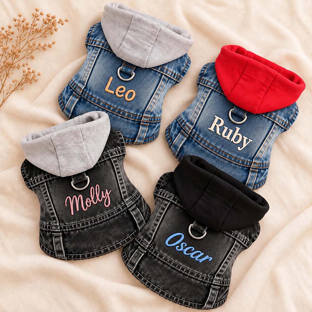 Personalized Embroidered Denim Pets Hoodie Vest | BKPet635