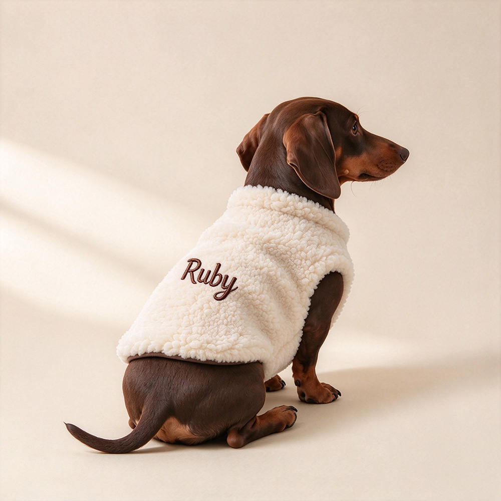 Personalized Embroidered Pets Warm Sweater & Sherpa Vest Set | MNCloth298