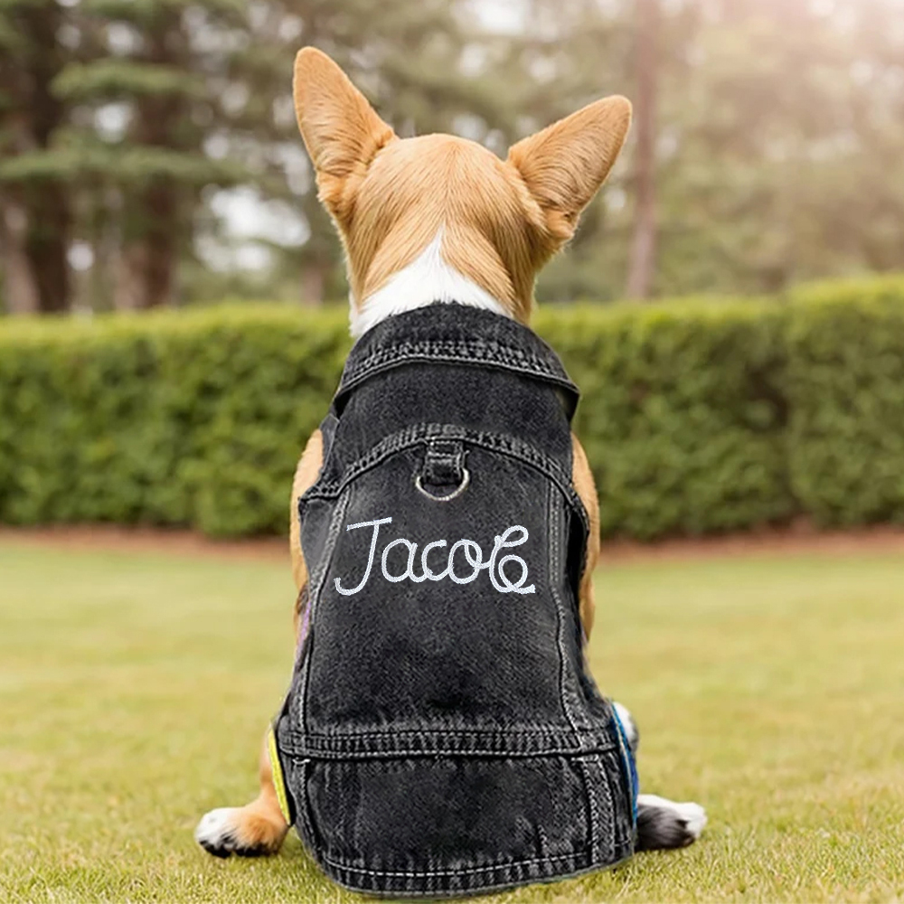 Personalized Hand Embroidery Pets Denim Jacket | BKPet2601