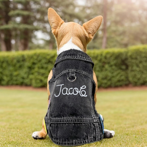 Personalized Hand Embroidery Pets Denim Jacket | BKPet2601