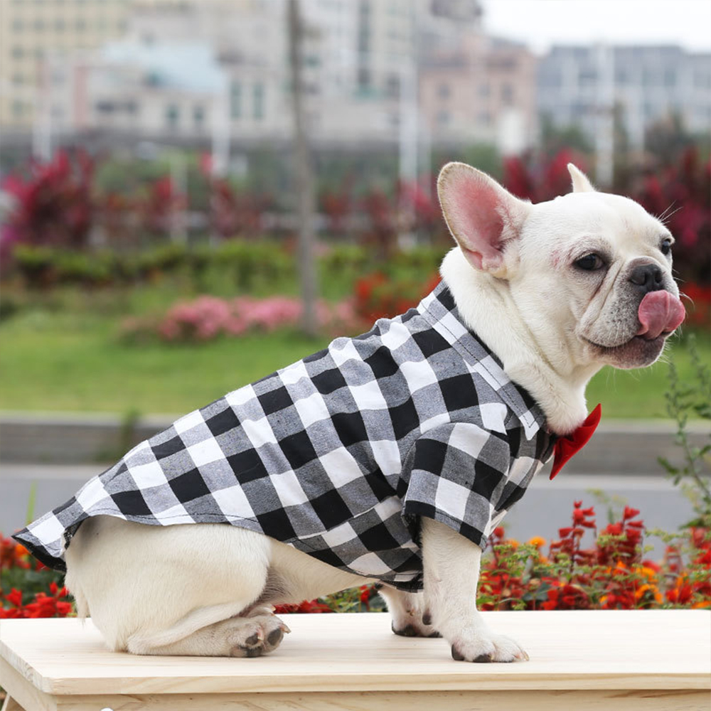 Personalized Pet Leather Patch Grid Patterned Necktie Shirt | BKPet224