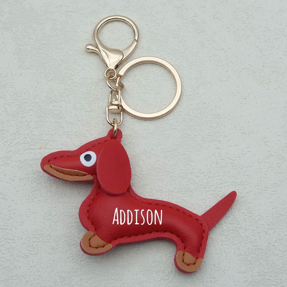 Personalized Lovely Leather Dachshund Keychain | CWGift09