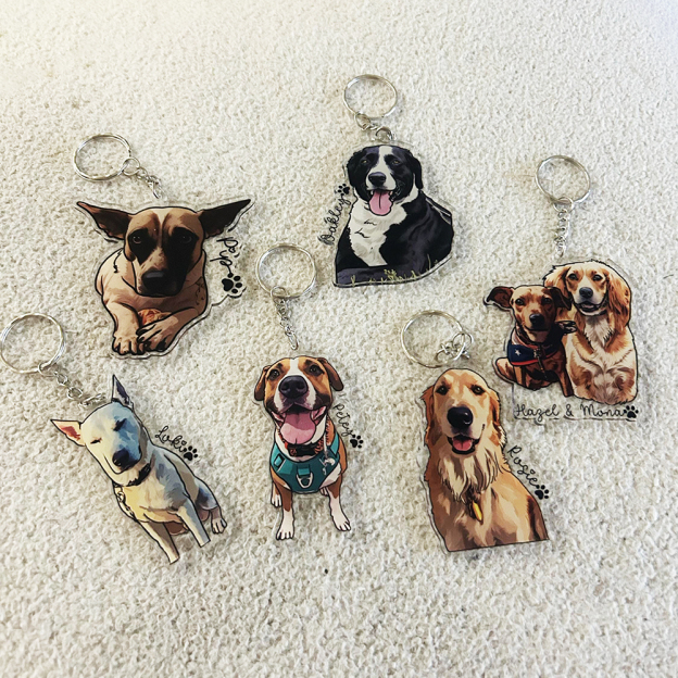 Personalized Illustrated Pet Portrait Memorial Photo Keychain | CWGift24