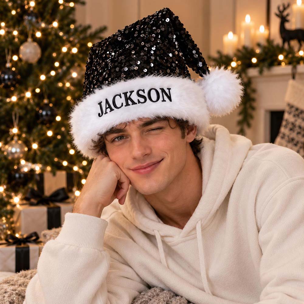 Personalized Embroidery Christmas Colorful Sequin Santa Hat | MNGift44