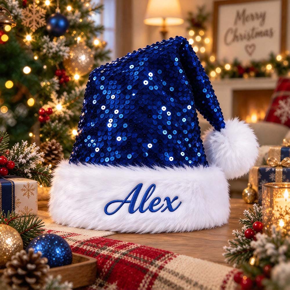 Personalized Embroidery Christmas Colorful Sequin Santa Hat | MNGift44