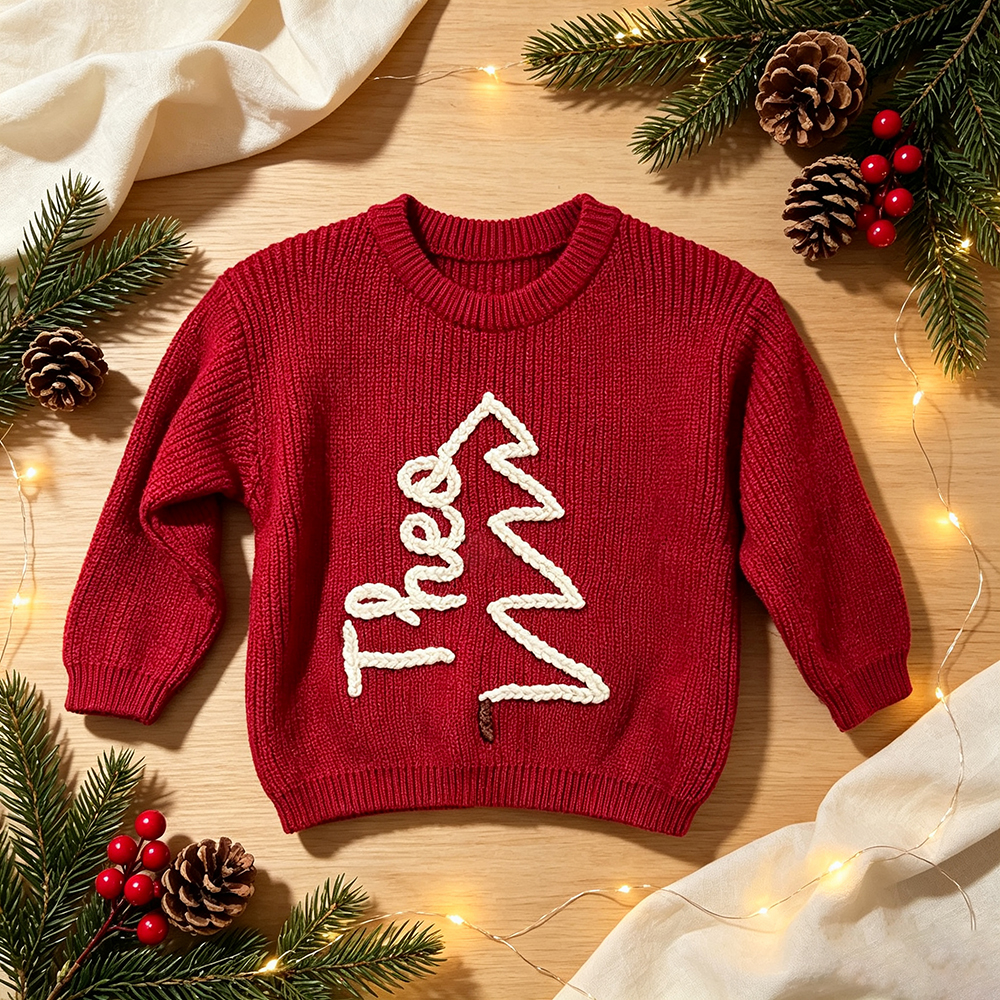 Personalized Hand Embroidered Christmas Tree With Name Sweater | MNGift16