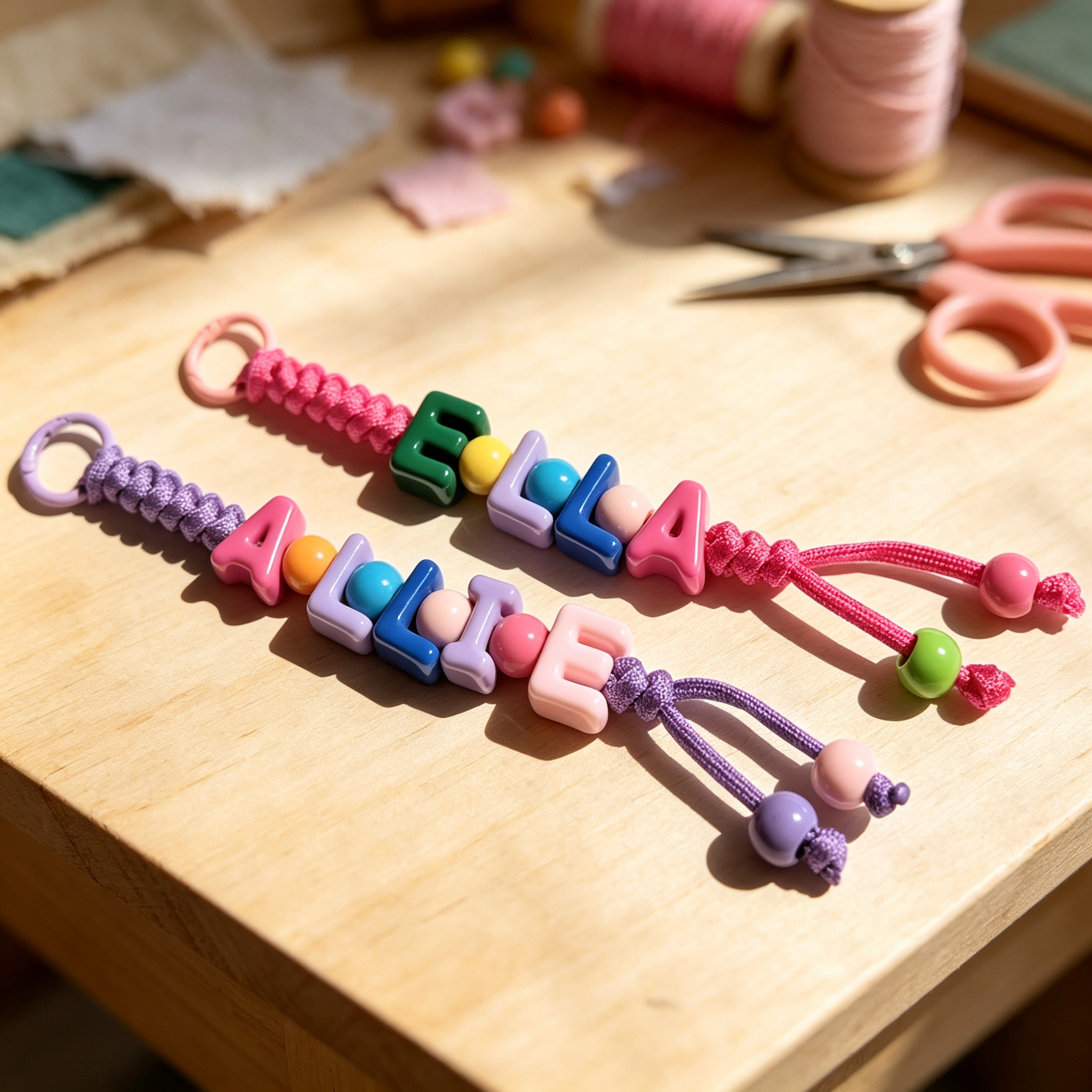 Personalized Rainbow Block Letter Bead Keychain | MNGift04