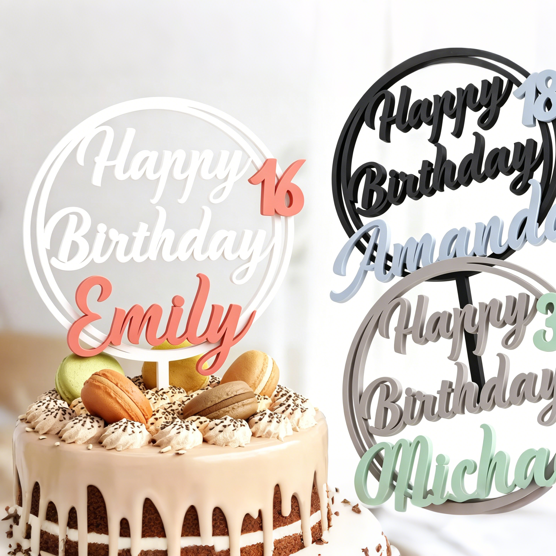 Personalized Happy Birthday With Name And Age Cake Topper | MNGift09