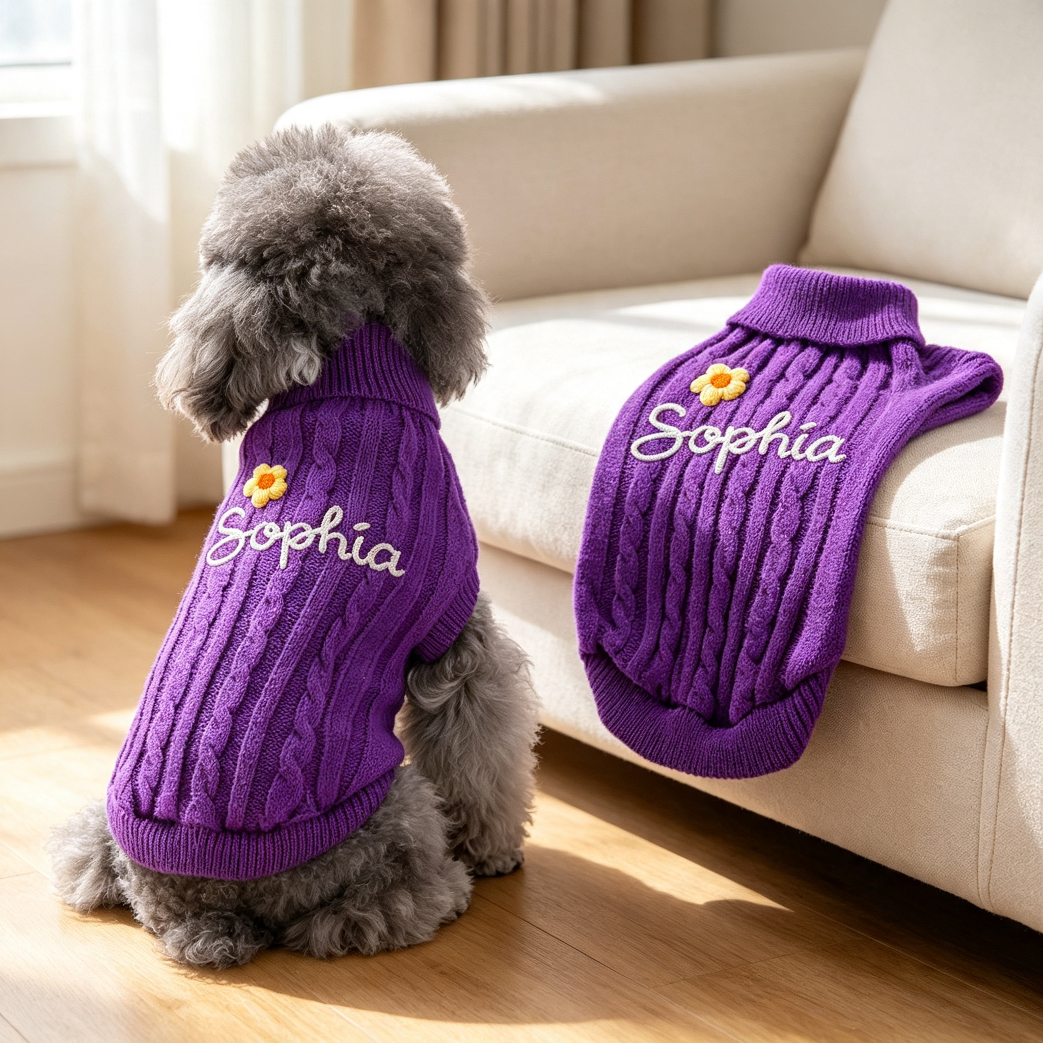 Personalized Embroidered Chunky Knit Dog Sweater | MNCloth246