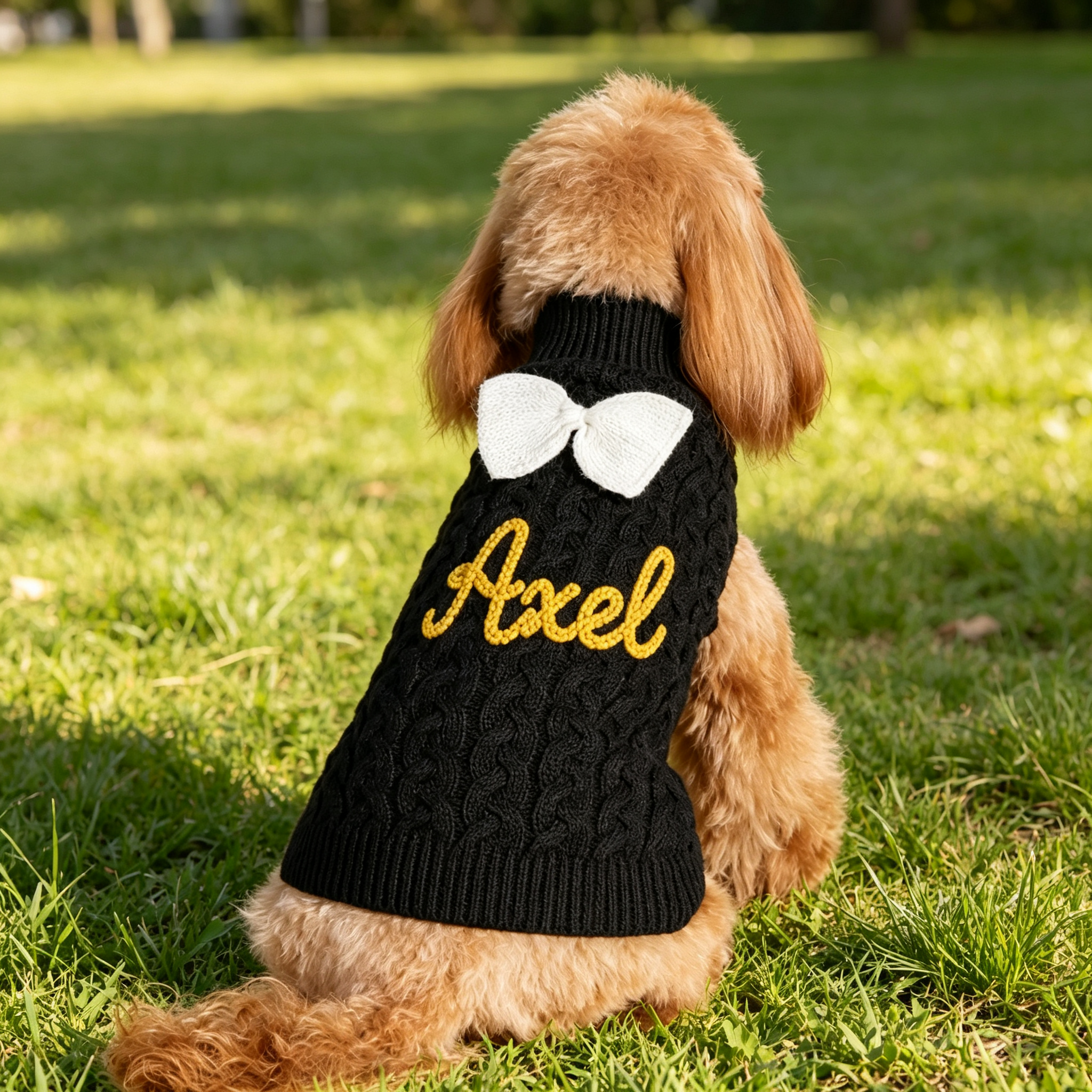 Personalized Embroidered Chunky Knit Dog Bow Tie Sweater | MNCloth255