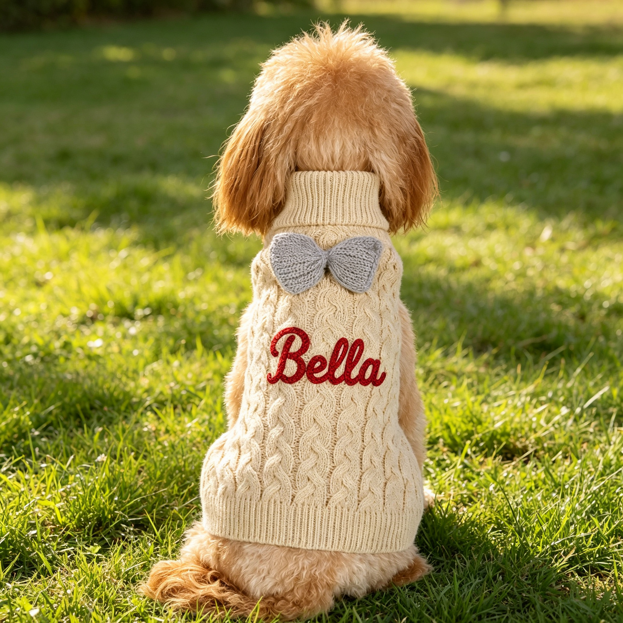 Personalized Embroidered Chunky Knit Dog Bow Tie Sweater | MNCloth255