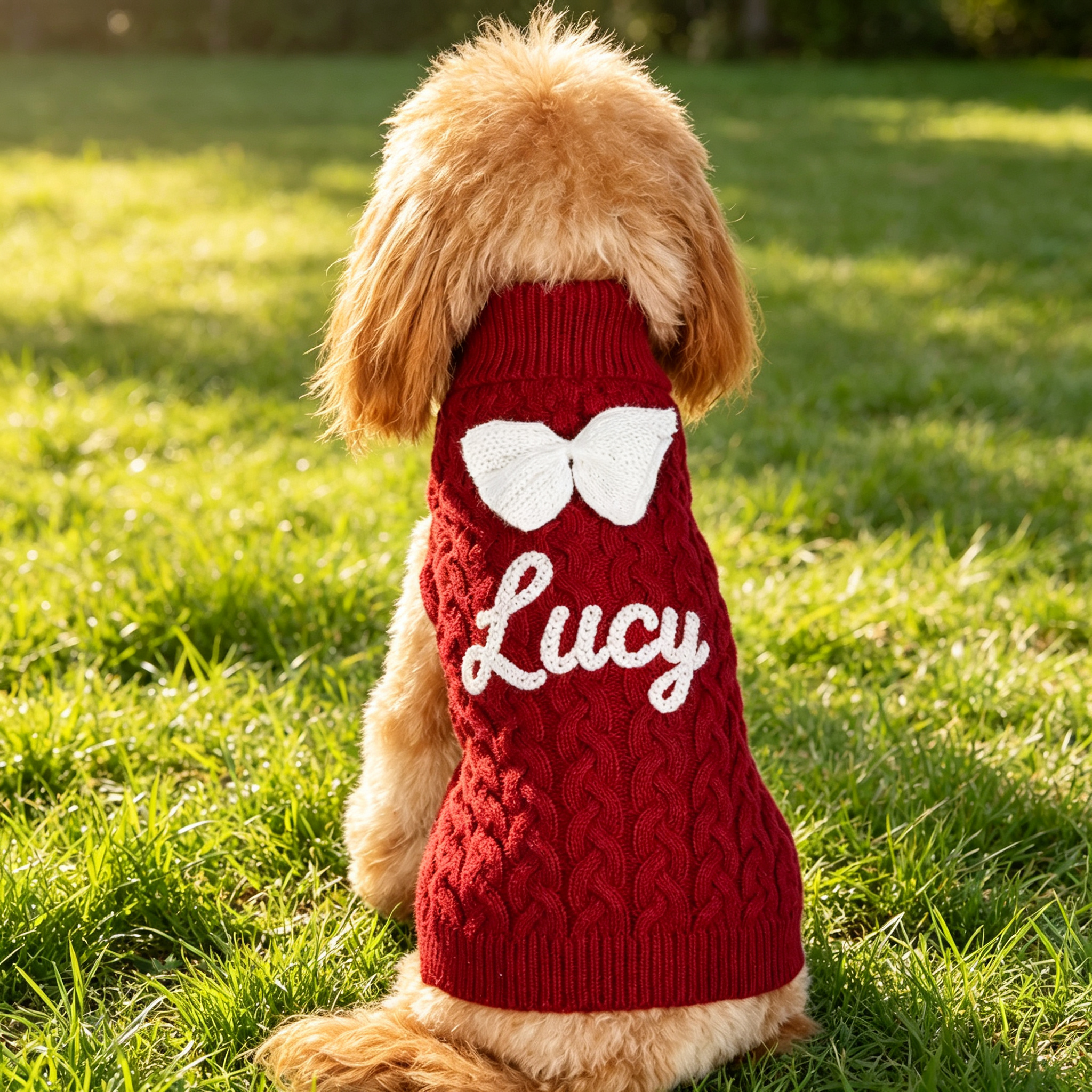 Personalized Embroidered Chunky Knit Dog Bow Tie Sweater | MNCloth255
