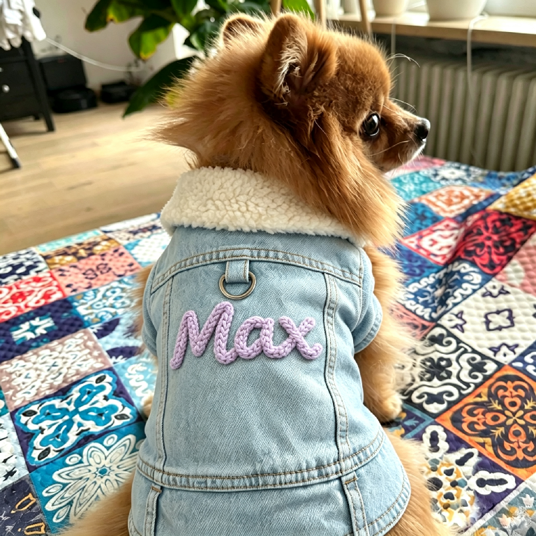 Personalized Name Sherpa Collar Denim Dog Jacket | MNCloth22601