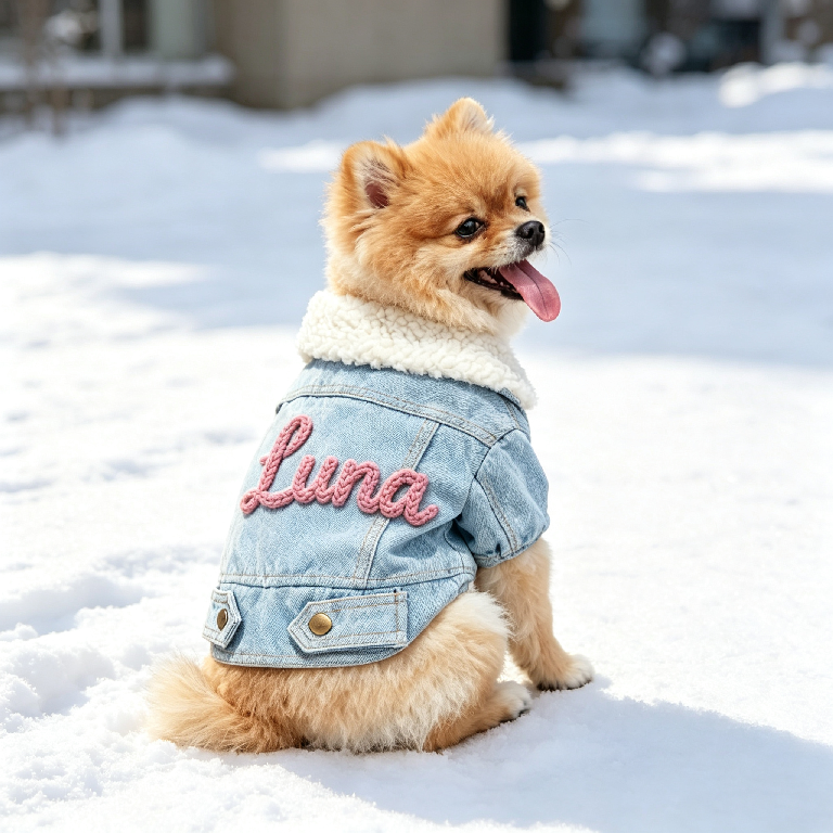 Personalized Name Sherpa Collar Denim Dog Jacket | MNCloth22601