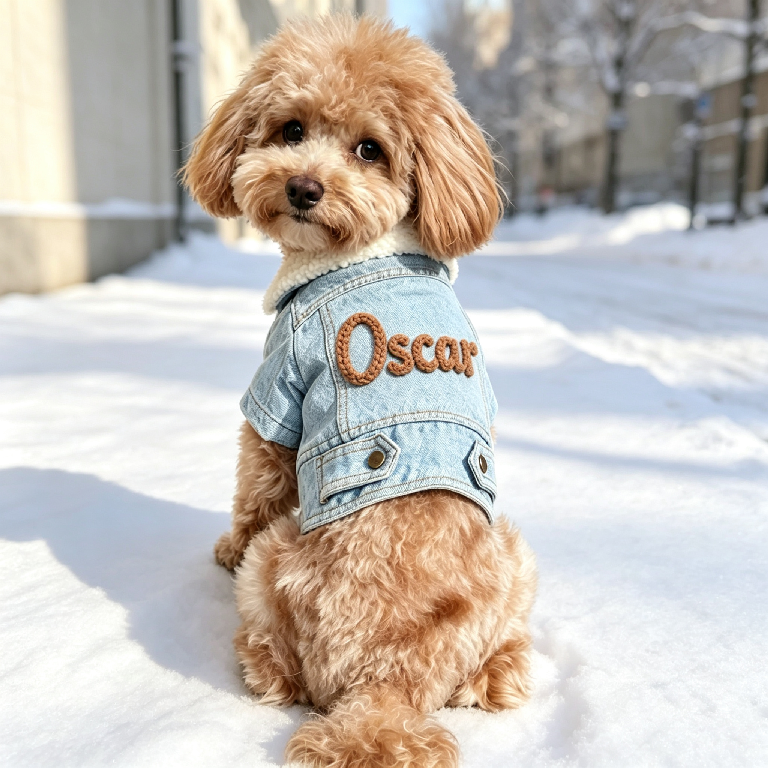 Personalized Name Sherpa Collar Denim Dog Jacket | MNCloth22601