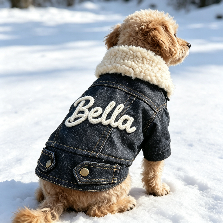 Personalized Name Sherpa Collar Denim Dog Jacket | MNCloth22601