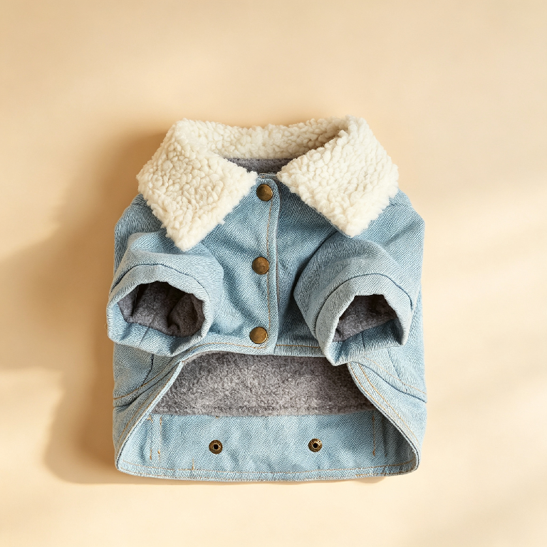 Personalized Name Sherpa Collar Denim Dog Jacket | MNCloth22601