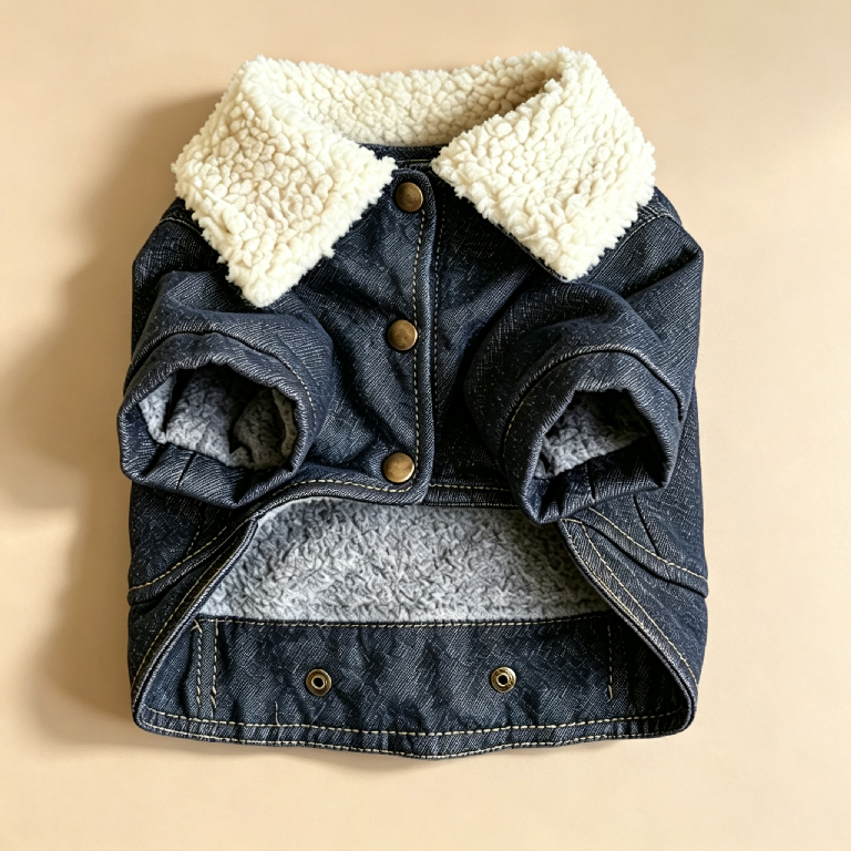 Personalized Name Sherpa Collar Denim Dog Jacket | MNCloth22601