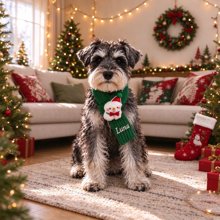 Personalized Embroidered Dogs And Cats Christmas Scarf | MNAccs127