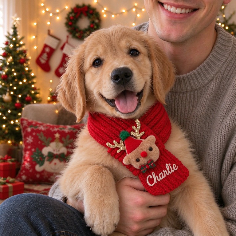 Personalized Embroidered Dogs And Cats Christmas Scarf | MNAccs127