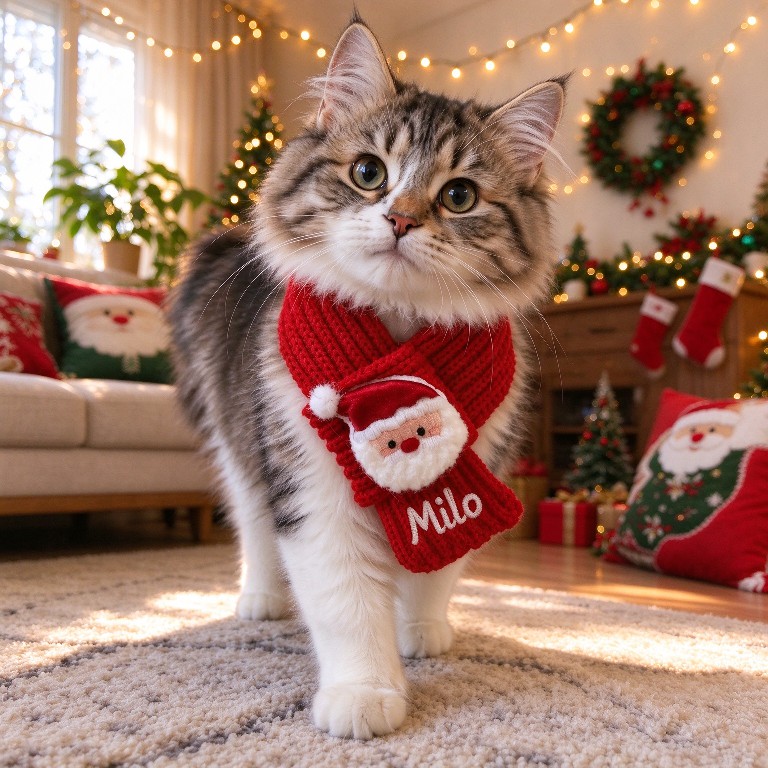 Personalized Embroidered Dogs And Cats Christmas Scarf | MNAccs127