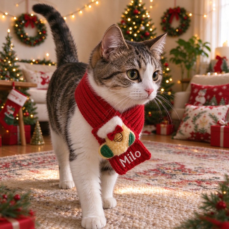 Personalized Embroidered Dogs And Cats Christmas Scarf | MNAccs127