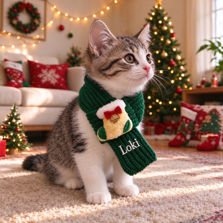 Personalized Embroidered Dogs And Cats Christmas Scarf | MNAccs127