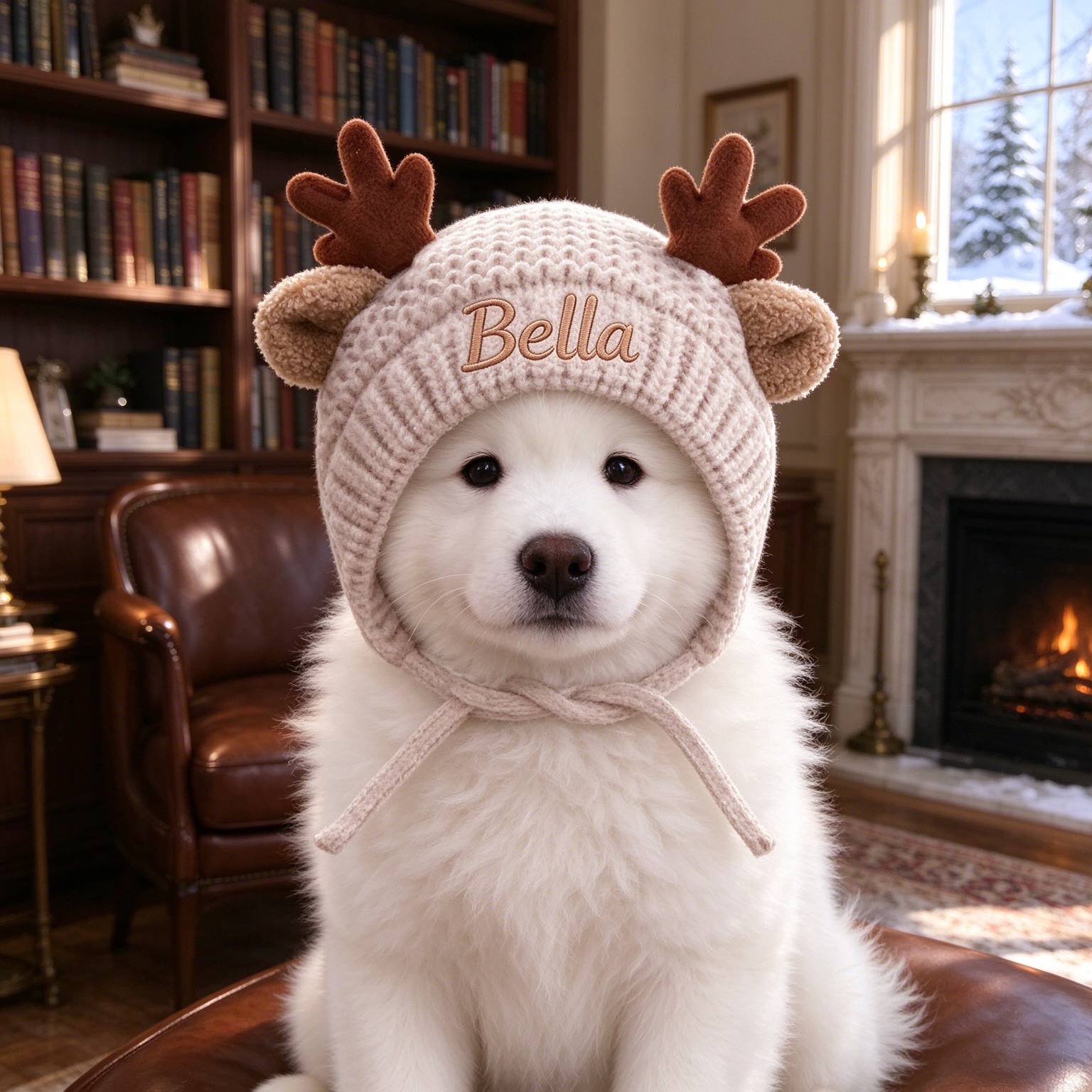 Personalized Embroidered Pet Winter Crochet Antlers Beanie | MNAccs129