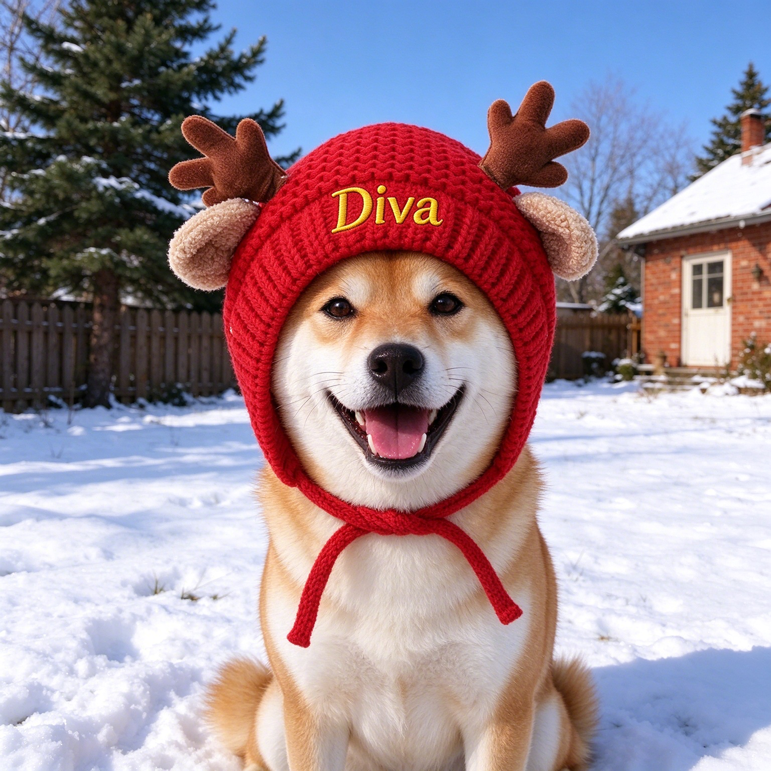 Personalized Embroidered Pet Winter Crochet Antlers Beanie | MNAccs129