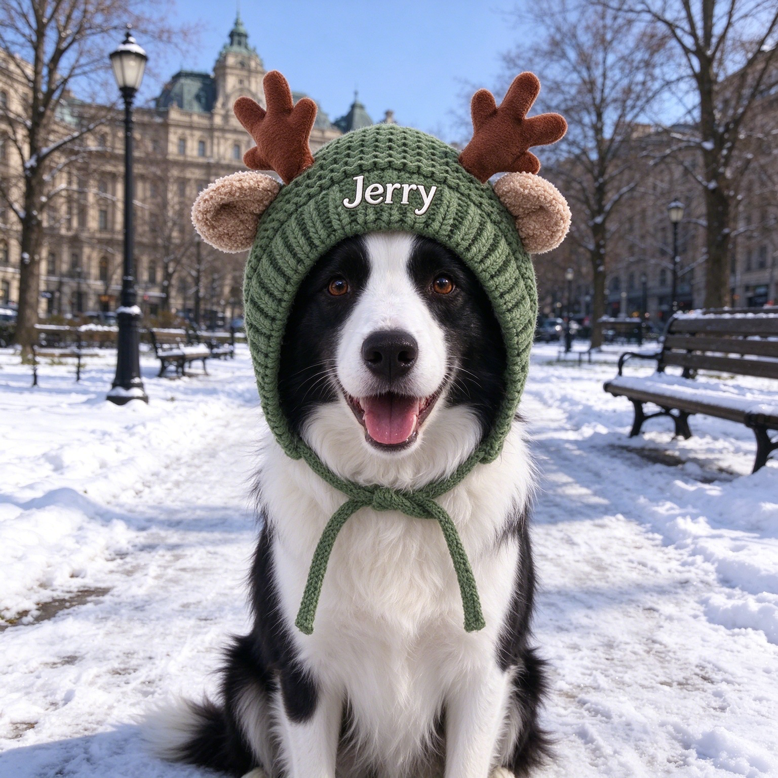 Personalized Embroidered Pet Winter Crochet Antlers Beanie | MNAccs129