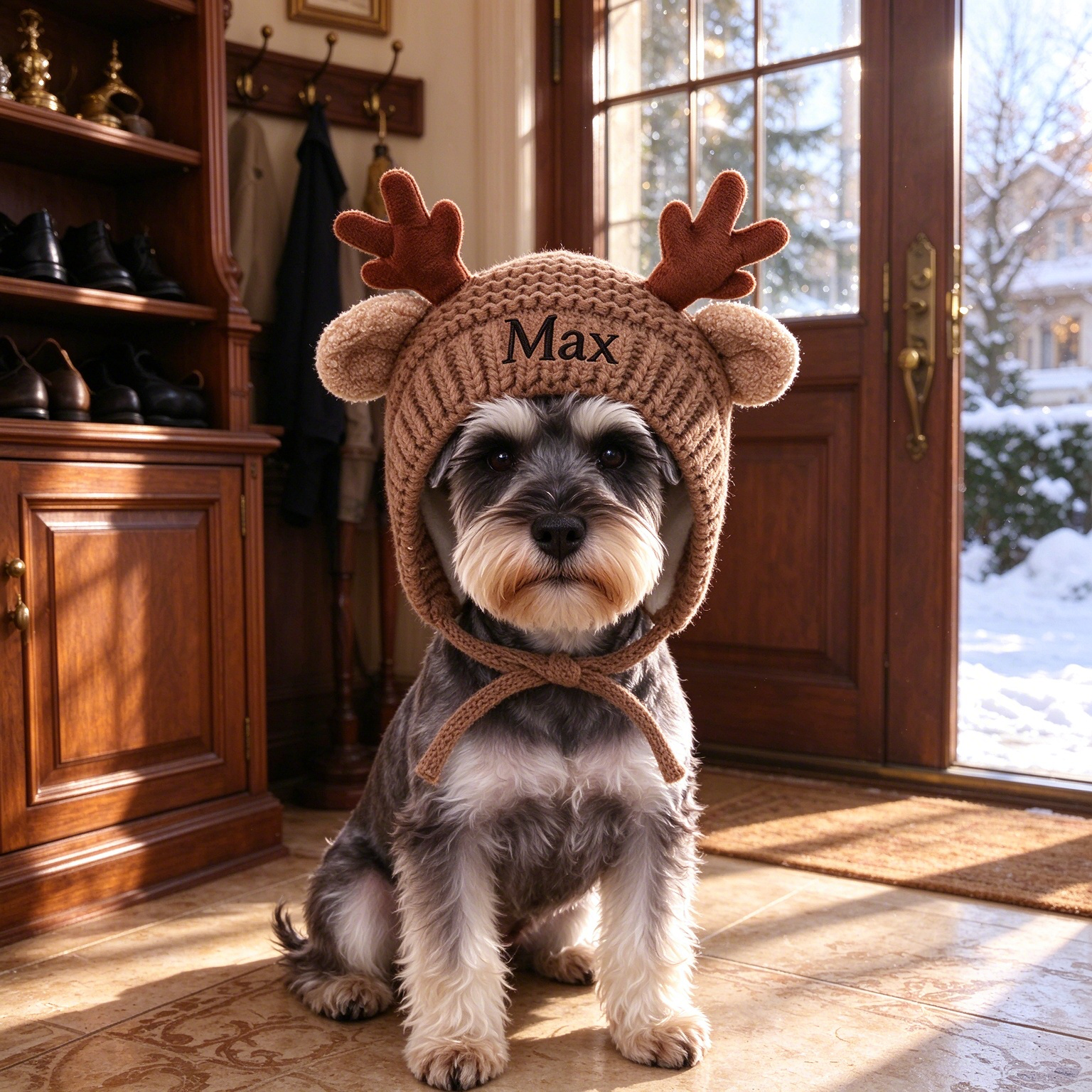 Personalized Embroidered Pet Winter Crochet Antlers Beanie | MNAccs129