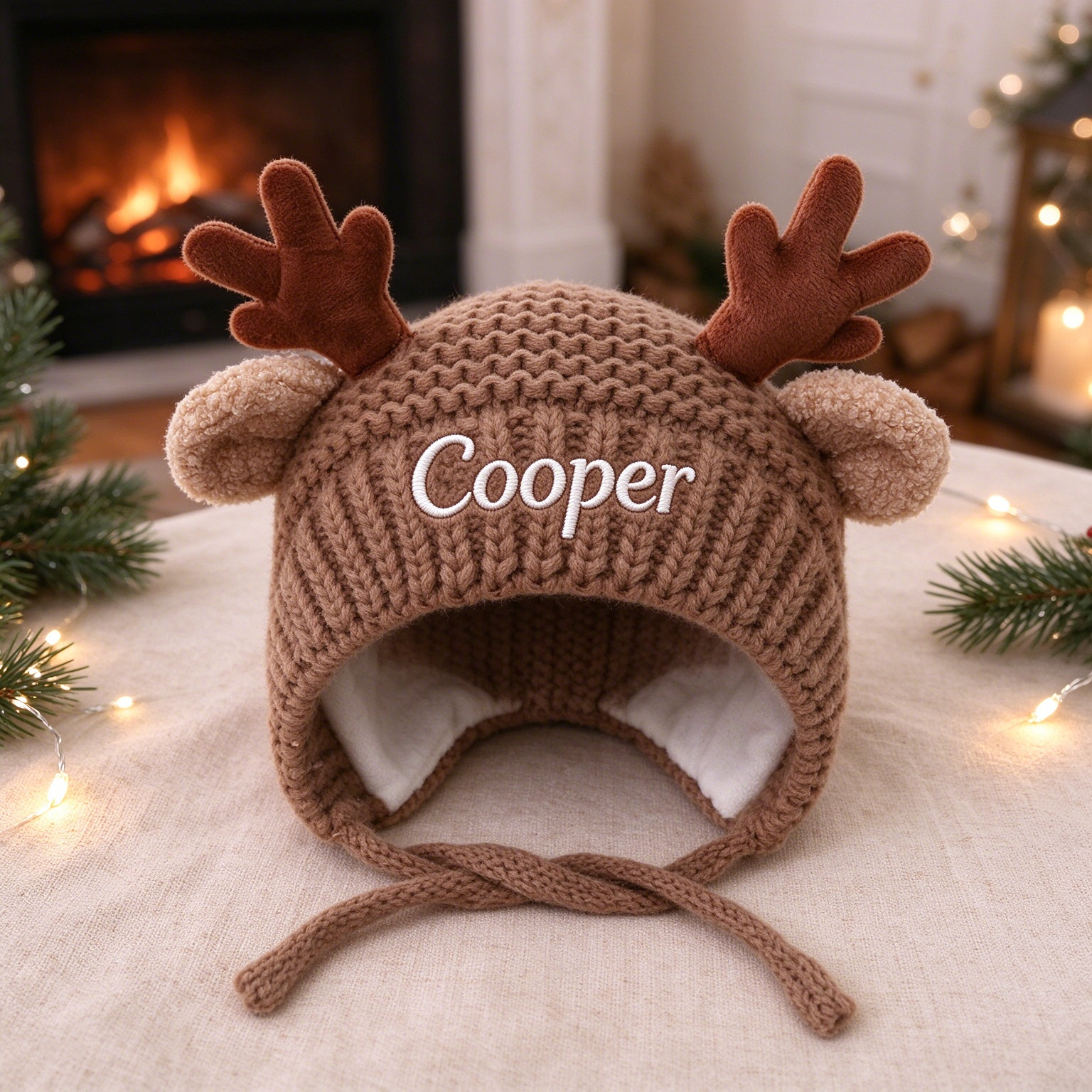 Personalized Embroidered Pet Winter Crochet Antlers Beanie | MNAccs129