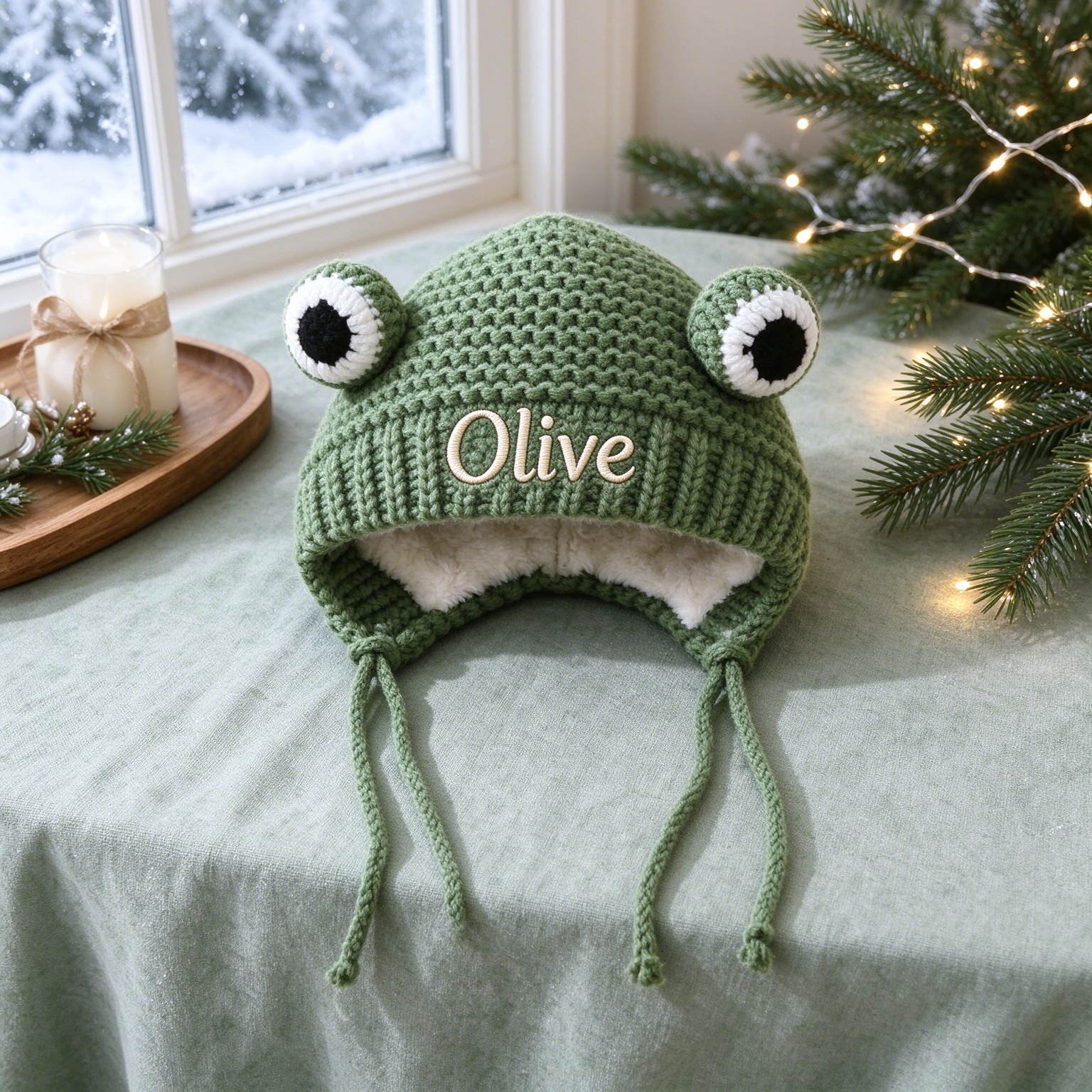 Personalized Embroidered Pet Winter Crochet Frog Beanie | MNAccs64