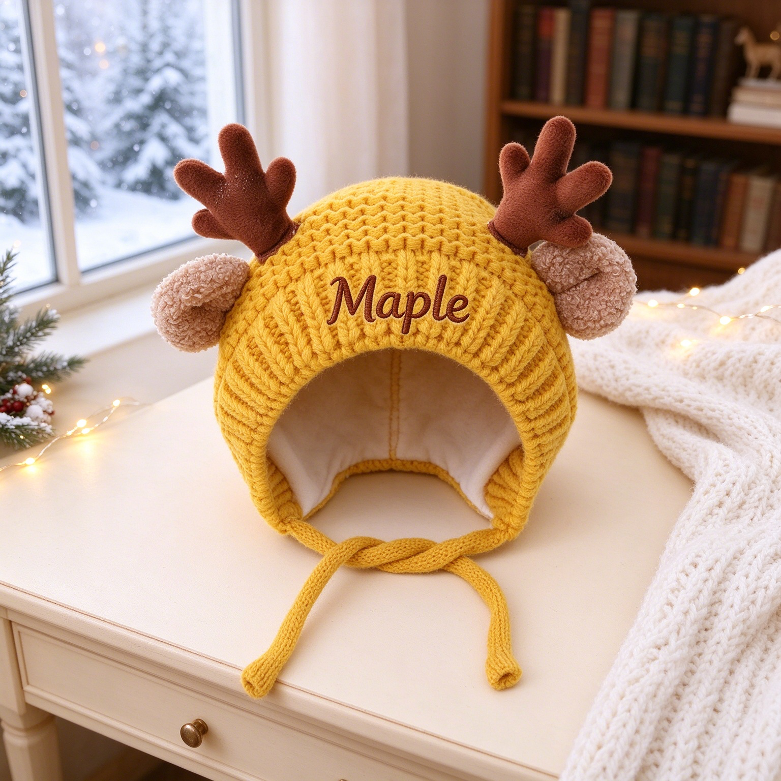 Personalized Embroidered Pet Winter Crochet Antlers Beanie | MNAccs129