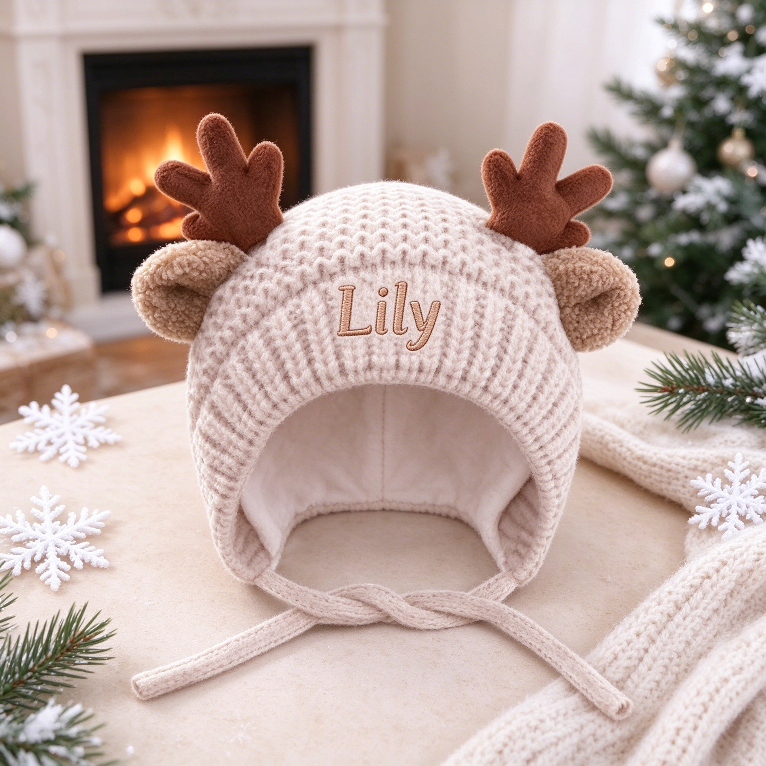 Personalized Embroidered Pet Winter Crochet Antlers Beanie | MNAccs129