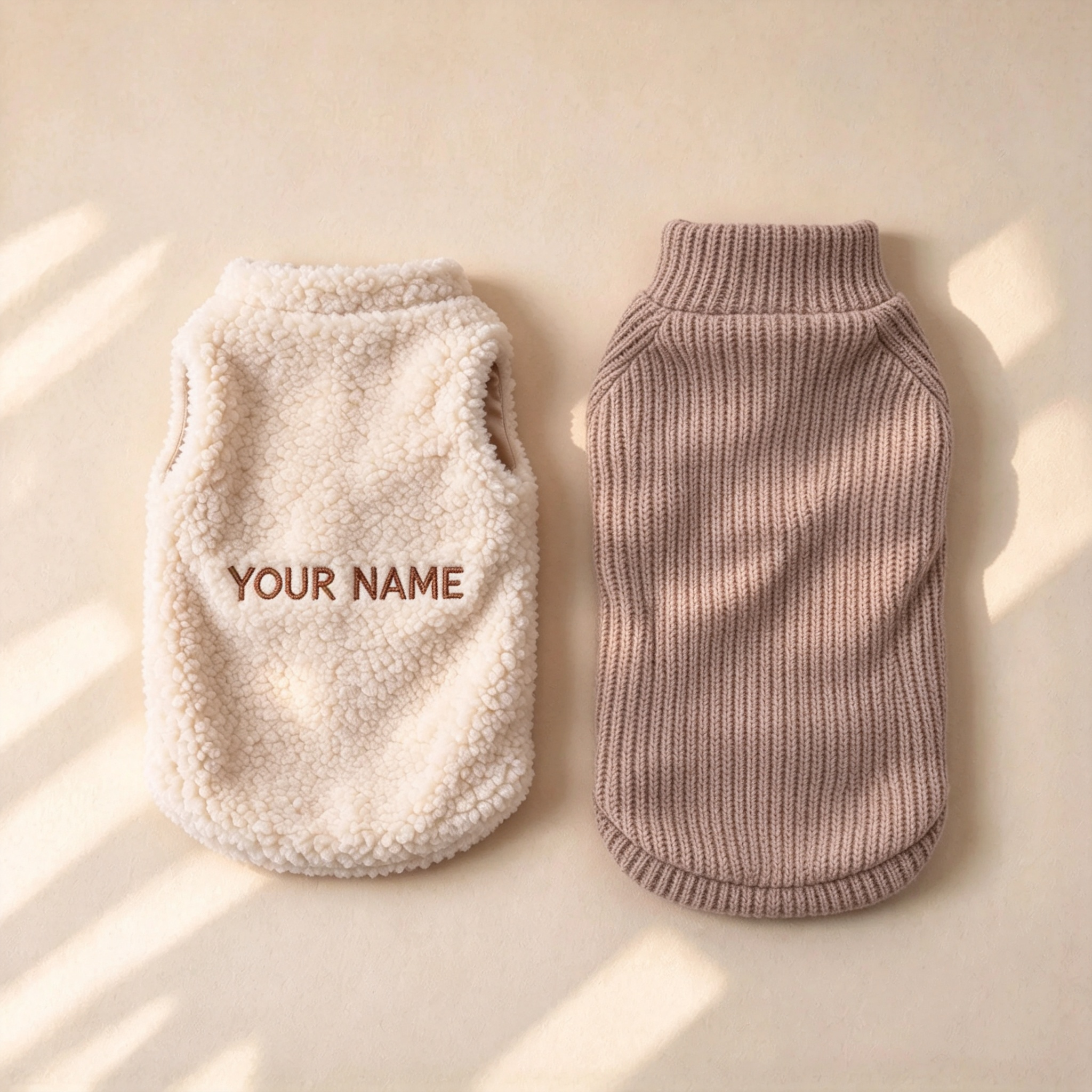 Personalized Embroidered Pets Warm Sweater & Sherpa Vest Set | MNCloth298