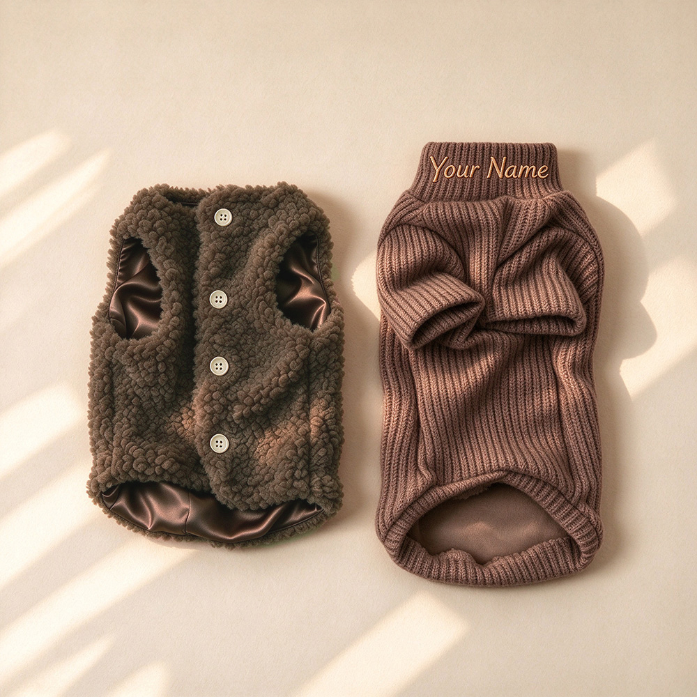 Personalized Embroidered Pets Warm Sweater & Sherpa Vest Set | MNCloth298