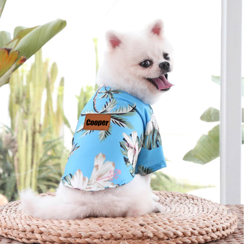 Personalized Leather Patch Hawaiian Pet Shirt | BKPet51